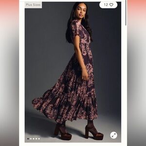 Anthropologie Dark Purple and Pink Floral Maxi Dress